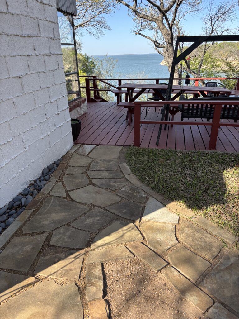 Flagstone walkway on a Pottsboro TX landscape install