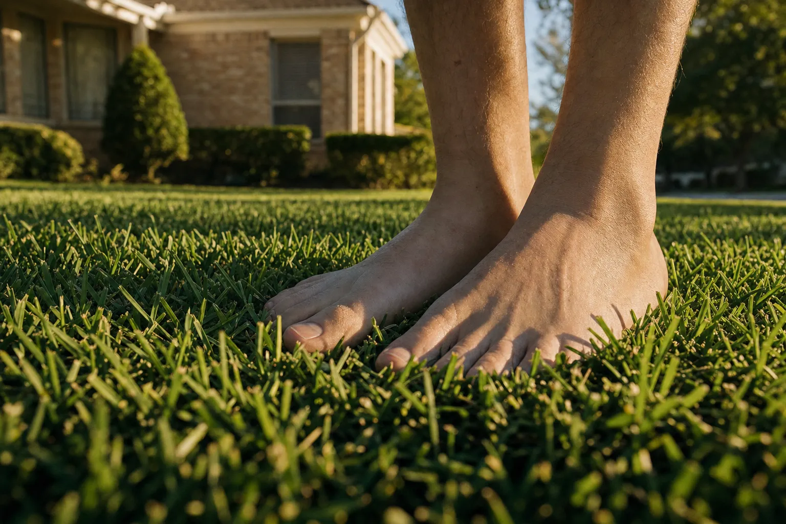 Bare feet on fresh green grass