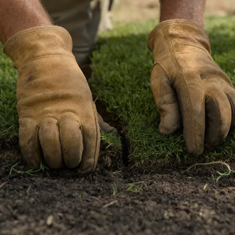 Pressing sod seams tight by hand