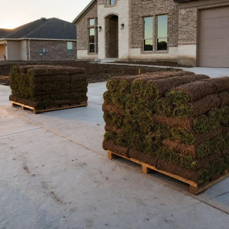 Pallets of fresh sod ready to install